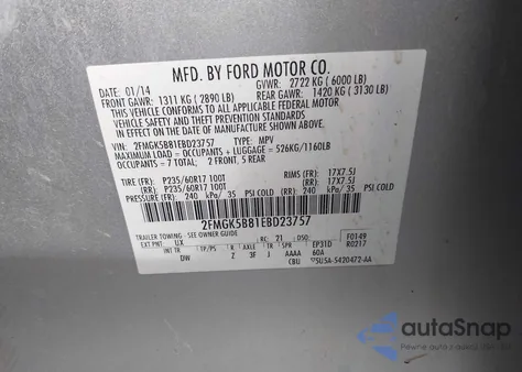 2014 Ford Flex Se из США, поврежденный, VIN 2FMGK5B81EBD23757